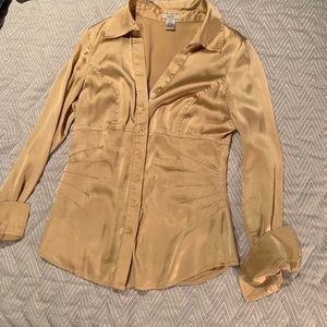 SOLD Cache silk/spendex gold blouse